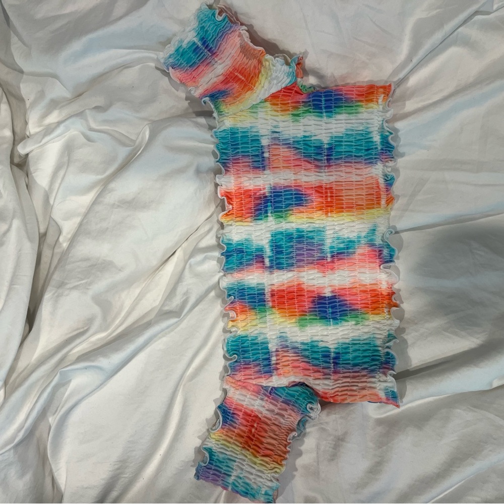 PINK never worn off the shoulder tie dye bathing suit top